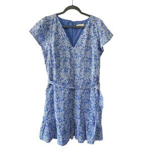 Loft Eyelet Belted Flutter Sleeve Swing Dress Pastel Blue Spring Size 16T